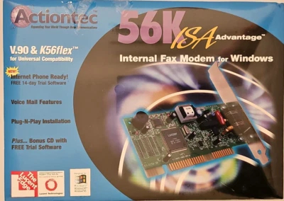 NOS Actiontec 56K ISA Advantage Internal Fax Modem for Windows V.90 & K56flex - Image 1 of 4
