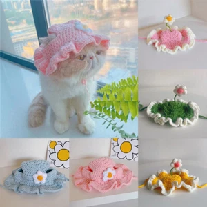 Pet Cute Flower Puppy Cap Kittens Knitted Hat For Cat Holiday Party Accessory - Picture 1 of 18