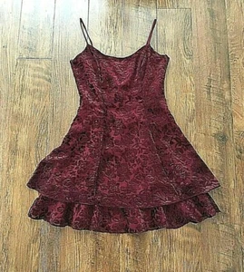 Velour flowers, paisleys & ruffles Frederick’s of Hollywood Burgundy Dress - Picture 1 of 9