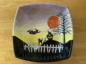 Cuenco cuadrado de caramelo de plástico vintage de Halloween Ullman Co Largiroff bruja voladora WOW - Imagen 1 de 1