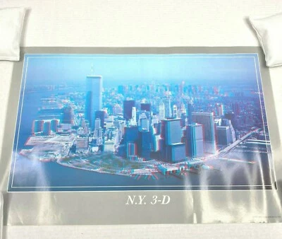 Vintage New York City Skyline Anaglyph 3D Poster 24" x 16" 1986 USA w/ Glasses - Image 1 of 4