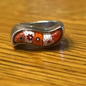 Anello Vintage Sterling High Set Millefiori Vetro di Murano Misura 5,75 - Foto 1 di 6