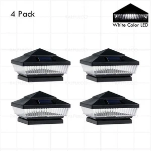 4 Pack Black 6"x 6" Outdoor Solar Post Cap Fence Light White Color LED PVC/Vinyl - Picture 1 of 2