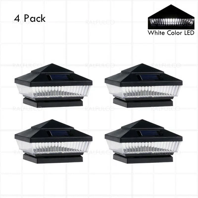 4 Pack Black 6"x 6" Outdoor Solar Post Cap Fence Light White Color LED PVC/Vinyl - Image 1 of 2