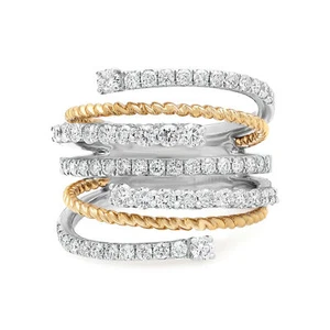 Rachel Koen Round Cut Diamond Band Ring 18K Yellow & White Gold 1.19Cttw SZ 6.25 - Picture 1 of 6
