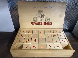 Pottery Barn Kids Alphabet Blocks 26 Wooden Pictures and Words in Box - Picture 1 of 7