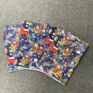 Blue Fabic Christmas Napkins Set of 4 Snowmen Family Barn Farm Birdhouse - Picture 1 of 14