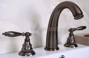 Widespread Bathroom Sink Faucet 2 Handles Vanity Basin Mixer Tap Brown 3 Holes - Picture 1 of 8