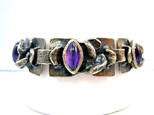 Vintage Burkhard und Monika Oly Silber 835 Amethysten Armband Bracelet um 1970 - Bild 1 von 4
