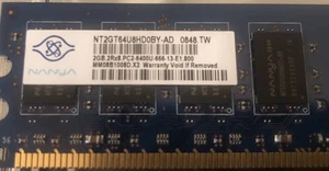 Memoria RAM NANYA NT2GT64U8HD0BY-AD 2GB.2Rx8.PC2-6400U-666-13-E1.800 - Imagen 1 de 2