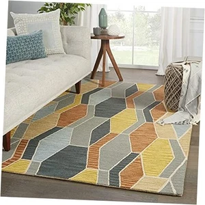 Soft 5x8 Area Rug, Midcentury Modern, Grey/Gold - Picture 1 of 7