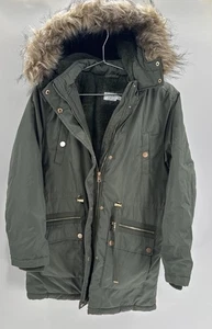 Time & Tru Womens Size S 4-6 Faux Fur Snap Zip Up Parka Winter Jacket Coat Green - Picture 1 of 7