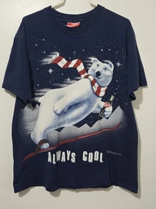 Vintage 1994 Coca-Cola Polar Bear Skiing Single Stitch T-Shirt Size Large - Picture 1 of 12