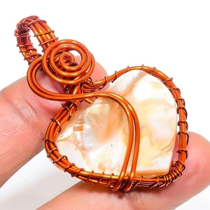 Mother Of Pearl Gemstone Copper Pendant Handcrafted Wire Wrap Jewelry 2.2" - Picture 1 of 7
