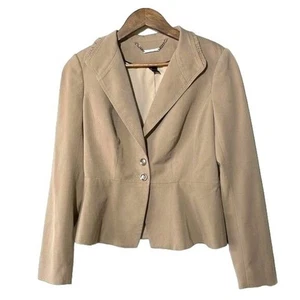 White House Black Market Two Button Blazer Ruffle Lapel Peplum Hem Beige 4 - Picture 1 of 10