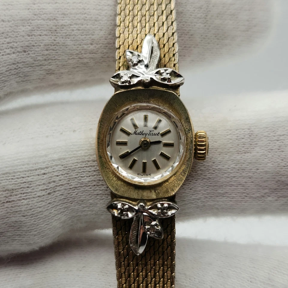 Reloj Mecánico Mathey Tissot Damas Vintage Lleno de Oro 10K Hecho en Suiza Foto 1 de 4