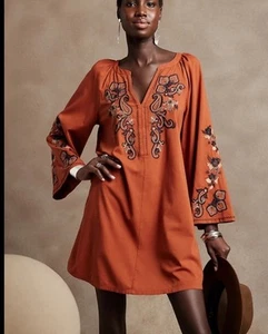 Mini Vestido Banana Republic Bordado Boho Chic Estilo Manga Arabian Spice L - Imagen 1 de 9