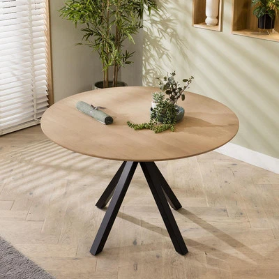ExDisplay Virgo 4 Seater Solid Wooden Round Dining Table Natural 120cm - Image 1 of 4