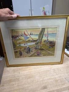Vintage Original Manuel Zorrilla Gemälde S Paulo 1952, Bootsarbeiter Strand - Bild 1 von 12