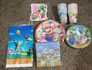 Super Mario Bros. Birthday Party Supplies Set Banner Plates Napkins Tablecloth - Picture 1 of 6