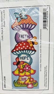 Design Works Crafts Faith Hope Love Mushrooms Wall Hanging Plastic Canvas 2246 - Image 1 of 4