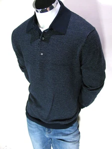 Jos A Bank Sweater Mens M Blue Classic Fit Collared Pima Cotton Knit Pullover - Picture 1 of 11