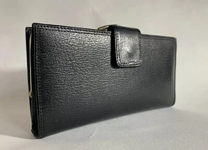 Vintage 1950s Coin Purse Wallet In Black Textured Leather Black Leather Lining - Picture 1 of 12