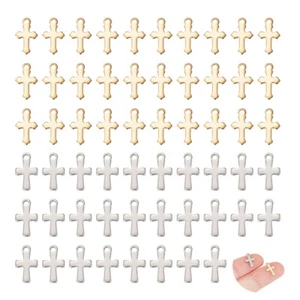 1set 100pcs 2 colors 304 Stainless Steel Tiny Cross Charms Mixed color 12x7x1mm - Picture 1 of 5