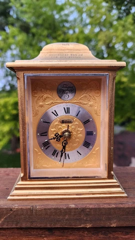 Bulova Vintage Tempus Fugit Brass Desk Clock 4 Jewels Transistor Movement Japan Cover