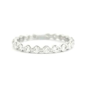 Round Diamond Bead-Set Eternity Ring Wedding Band 18K White Gold .66 CTW