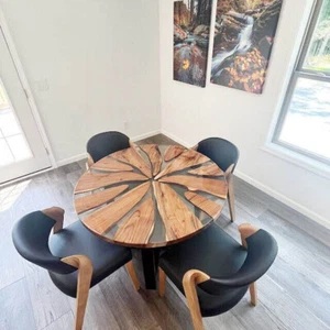15" Round Epoxy Resin River Table Top Luxurious Farmhouse Counter Desk Furniture - Picture 1 of 8