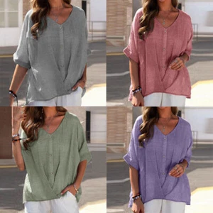 Baggy T-Shirt Casual Cotton Plus Tunic  Women Size Top Ladies  Summer Blouse - Picture 1 of 14