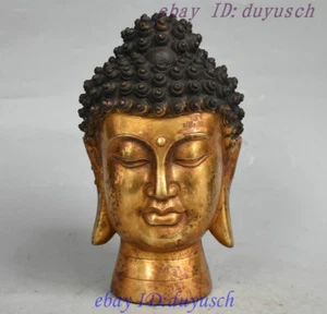 9 Zoll alte Tibet Buddhismus Tempel Bronze vergoldet Sakyamuni Shakyamuni Buddha Kopf Statue - Bild 1 von 8