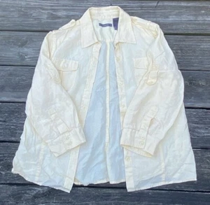 Liz Claiborne 100% Linen blouse yellow 3/4 sleeves convertible to 1/2 sleeves - Picture 1 of 9