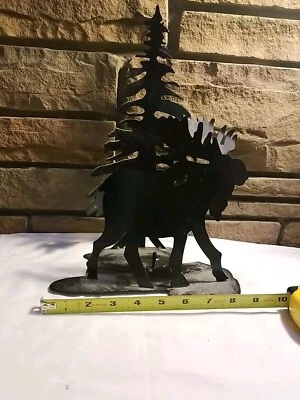 Moose Pine Tree Rustic Country Candle Holder Metal Table Decor. - Image 1 of 4