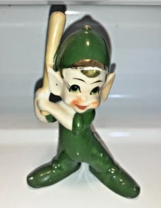 Vintage, Rare, Baseball Pixie Elf Figurines In Green And Black. Made in Japan 4" - Picture 1 of 5