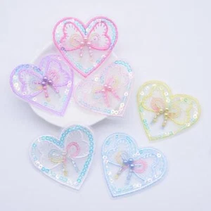 Embroidered Mesh Heart Sequins Appliques Sewing Patches DIY Hair Accessories 12x - Picture 1 of 21