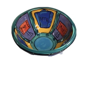 Ceramic Media Snack Bowl by Charter Media 2002 Graphics A&E USA CNN TNT MTV GUC - Picture 1 of 10