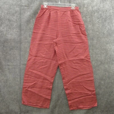 FLAX Designs Women Floods Pants S Pink Check Linen Elastic Waistband Pull On New - Image 1 of 4