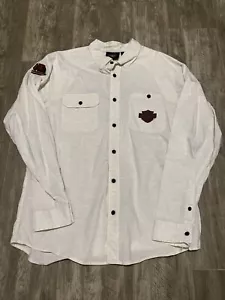 Harley Davidson Shirt Mens XL White Long Sleeve Lightweight Button Down BACK HIT - Picture 1 of 6