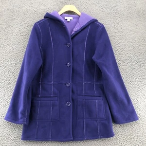 Susan Graver Coat Womens XXS Purple Reversible Weekend Bonded Polar Fleece Hood - Picture 1 of 13