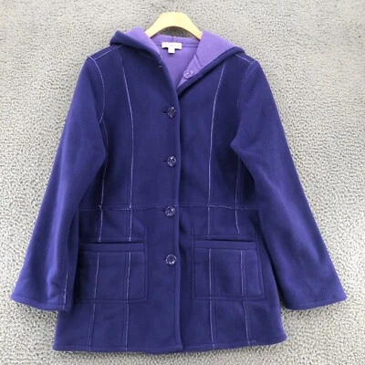 Susan Graver Coat Womens XXS Purple Reversible Weekend Bonded Polar Fleece Hood - Image 1 of 4