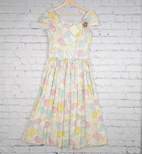 Hot Knots Dress Womens Small Cream Yellow Retro Garden Tea Party Swing Dress - Picture 1 of 19