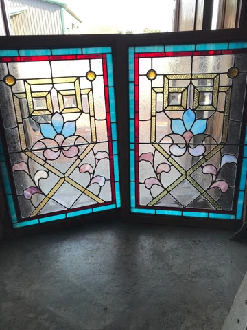 Sg 2720 Match Pair Antique BeveledStained textured glass windows 23.75 x 32.25 Cover