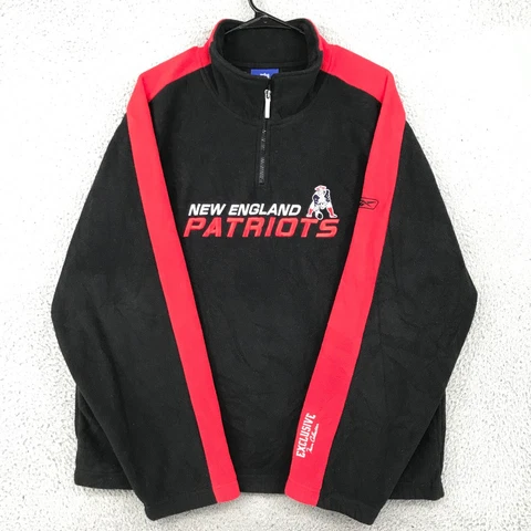 Reebok Sweater Adult Large Black New England Patriots 1/4 Zip Long Sleeve 24345 Cover