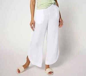 Isaac Mizrahi Live! Linen Blend Wide Leg Crop Pants-White-Petite 14-NEW-A646499 - Picture 1 of 2