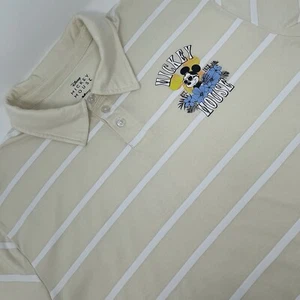 Disney Parks Mens Polo Shirt XXL 2XL Striped Yellow White Vintage Mickey Mouse - Picture 1 of 14