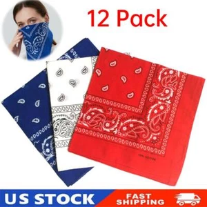 12 Pack Multi-Purpose Cotton Paisley Cowboy Bandanas Headband for Men and Women - Picture 1 of 8