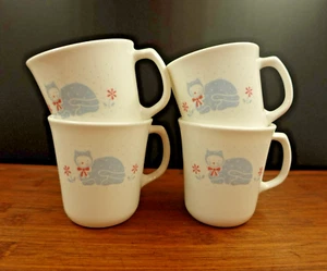 4 Country Cat Vintage Coffee Mugs Tea Cups Blue Retro Corning Corelle - Picture 1 of 15