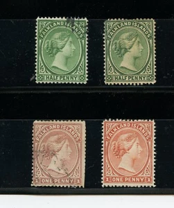 Falkland Islands #9a U, 10 M, 11 U, 12 M, (F961) Q.V. issues, FVF, CV$136.25 - Picture 1 of 2